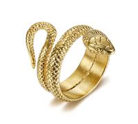 Hakfeeo Snake Ring for Men Women, Stainless Steel 18K Gold Plated Black Serpent Punk Gothic Jewelry, Sizes 7-12 With Gift Box