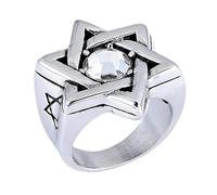 Hakfeeo Star of David Ring for Men Women, 18K Gold & Black Stainless Steel Vintage CZ Signet Protection Amulet Ring