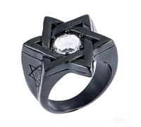 Hakfeeo Star of David Ring for Men Women, 18K Gold & Black Stainless Steel Vintage CZ Signet Protection Amulet Ring