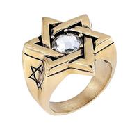 Hakfeeo Star of David Ring for Men Women, 18K Gold & Black Stainless Steel Vintage CZ Signet Protection Amulet Ring