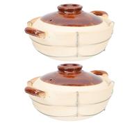 HAKIDZEL 2 Cazuelas de Barro con Tapa para Cocina Casera, Preparación Individual con Diseño Ergonómico y Material de Arcilla y Hierro Beige, Ideales para Estofados y Cocinas Domésticas