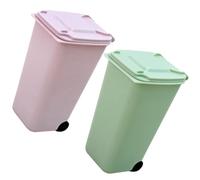 HAKIDZEL 2 Mini Botes de Basura de Escritorio Multifuncionales, Soporte para Bolígrafos, Contenedores Pequeños de Plástico, Colores Verde y Rosa, Ideales para Oficina, Hogar y Organización