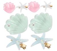 HAKIDZEL 4pares Horquillas De Pelo Bonitas Para Niñas Clips De Cabello Diseño De Estrella De Mar y Perlas De Colores Accesorios De Moda Para Peinados Adolescentes y Mujeres