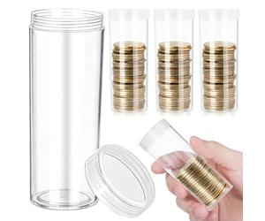 HAKIDZEL 6 Tubos de Almacenamiento de Monedas de Plástico Transparente Tapa Sellada, Diseño Ligero y Redondo para Coleccionables en Actividades al Aire Libre y Viajes