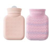 HAKIDZEL Bolsa de Agua Caliente Portátil de Silicona con Funda de Punto Rosa, Capacidad 300ml, Sellado Seguro para Calentar Manos y Pies en Tiempo Frío