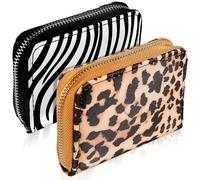 HAKIDZEL Bolsa para Tarjetas y Monedero Pequeño Cremallera, Cartera Multifuncional de Mujer Estampado de Leopardo y Cebra, Adecuado para Uso Diario Obsequio para Tías y Abuelas