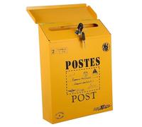 HAKIDZEL Buzón Retro de Hierro Cerradura para Montaje en Pared, Color Amarillo, Estilo Americano Vintage Adecuado como Caja de Sugerencias o Buzón para Cartas