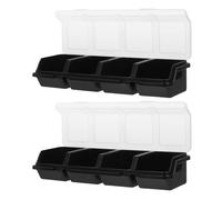 HAKIDZEL Caja Organizadora para Tornillos con 4 Compartimentos, Tapa Transparente, Plástico Apilable Negro, Set 2 Unidades, Organizador Compacto para Garaje, Taller y Almacenamiento