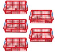 HAKIDZEL Cestas Apilables de Plástico Rojo 5 Piezas para Almacenamiento Multifuncional Organizador de Escritorio A4 con Asas Contenedores para Juguetes Fruta y Snacks Adecuado para