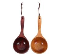 HAKIDZEL Cucharas de Madera para Cocina Casera Juego de 2 Cucharones para Servir Sopa y Arroz en Uso Diario