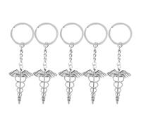HAKIDZEL Llavero Médico de Metal Símbolo del Caduceo y Serpiente Alada, Paquete de 5 Piezas, Diseño Grabado Delicado, Adecuado para Enfermeros y Doctores en Uso Diario