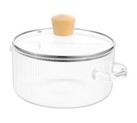 HAKIDZEL Olla de Vidrio para Cocinar con Tapa, Capacidad 1350ml, Diseño con Patrón Vertical, Distribución Uniforme del Calor para Familias Pequeñas