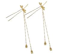 HAKIDZEL Palillos Chinos Pelo Borlas de Libélula Dorados, Aleación Resistente, Fácil de Fijar sin Tirar Cabello, Ideales para Fiesta Temática o Cita, 2 Piezas