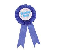 HAKIDZEL Pin de Insignia de Feliz Cumpleaños en Hojalata Azul Diseño de Flor y Lazo, Accesorio Versátil y Cómodo para Fiesta de Cumpleaños y Obsequio Especial