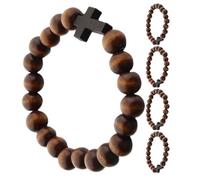 HAKIDZEL Pulsera de Cuentas de Madera con Cruz Cristiana, Elástica y Cómoda, Set de 5 Piezas Adecuado para Compartir con Familia o Personas en Ocasiones de Ocio