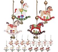 HAKOTOM 16Pcs Christmas Trojan Horse Wooden Christmas Tree Pendants Christmas Tree Horse Decorations for Holidays and Hobbies Children's Christmas Crafts