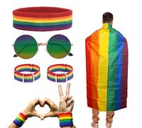 HAKOTOM 5pcs Juego el Día del Orgullo Homosexualidad, Unisex, con Capa de Arcoíris, Diadema Deportiva Colorida, Gafas, Correa de Pulsera para Eventos del Orgullo, Festivales, Celebración, Deportes.