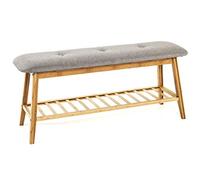 HAKU Möbel Banco para zapatos bambú, gris, Bambú, tejido textil - Dim.: AN 100 cm x AL 44 cm x P 30 cm, Estilo: Bohemio