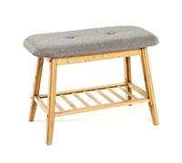 HAKU Möbel Banco para zapatos bambú, gris, Bambú, tejido textil - Dim.: AN 60 cm x AL 44 cm x P 30 cm, Estilo: Bohemio