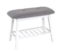 HAKU Banco para zapatos gris, blanco, Bambú, tejido textil - Dim.: AN 60 cm x AL 44 cm x P 30 cm, Estilo: Bohemio
