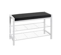 HAKU Banco Zapatero Acolchado Negro Blanco Metal Zapatero para Sentarse Terciopelo - Medidas An 75 cm x Al 50 cm x Pr 32 cm Estilo Moderno
