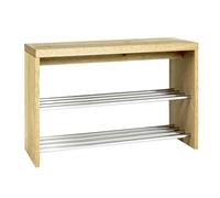 HAKU Banco Zapatero Cromo Roble Chapa de Madera Zapatero para Sentarse Banco Entrada MDF Metal Panel alveolar - Medidas An 81 cm x Al 55 cm x Pr 30 cm Estilo Moderno