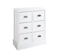 HAKU Cómoda Blanco, Blanco, Madera Maciza, MDF - Dim.: AN 60 cm x AL 75 cm x P 30 cm, Estilo: Muebles Costeros