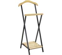 HAKU galán de noche para dormitorio, perchero mudo con estante para zapatos, metal negro y madera maciza natural - Medidas: Ancho 45 x Alto 110 x Profundidad 45 cm, Estilo: Tradicional