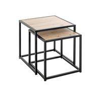 HAKU Juego de 2 mesas auxiliares Roble Claro, Negro, MDF, Metal - Dim.: An 35/40 x Al 36/41 x P 35/40 cm, Estilo: Moderno