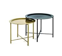 HAKU Möbel Juego de 2 mesas de centro oro, negro, metal, metal - Dim.: AL 44/49 cm x diámetro 52/62 cm, Estilo: Art Déco
