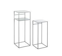 HAKU Juego de 2 mesitas auxiliares de Metal Gris, mesitas de salón pequeñas - Dimensiones: An 26/30 x Al 63/85 x Pr 26/30 cm Estilo: Moderno