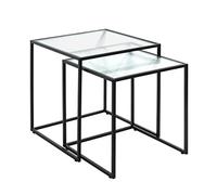 HAKU Juego de 2 mesitas auxiliares de Metal Negro, con Cristal de Seguridad de 5 mm - Dimensiones: An 40/45 x Al 44/49 x Pr 40/45 cm Estilo: Moderno
