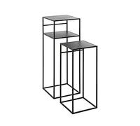 HAKU Juego de 2 mesitas auxiliares de Metal Negro, mesitas de salón pequeñas - Dimensiones: An 26/30 x Al 63/85 x Pr 26/30 cm Estilo: Moderno