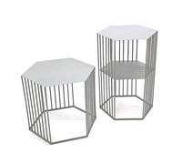 HAKU Juego de 2 mesitas auxiliares, Metal Gris frío, mesitas de salón pequeñas - Dimensiones: An 38/42 x Al 55/45 x Pr 33/37 cm Estilo: Moderno