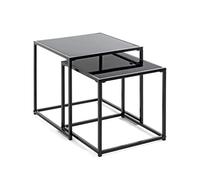 HAKU Juego de 2 mesitas auxiliares, Metal Negro, Mesa de Centro con Cristal de Seguridad de 5 mm - Dimensiones: An 35/40 x Al 35/40 x Pr 35/40 cm Estilo: Moderno