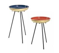 HAKU Juego de 2 mesitas auxiliares Redondas Azul, Oro, Coral y Negro de Metal Mesitas de Centro pequeñas - Dimensiones: 56/66 cm (Alto) x 38/38 cm (diámetro) Estilo: Art Déco