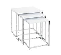 HAKU Möbel Juego de 3 mesas auxiliares cromo, blanco, MDF, metal - Dim.: AN 29/34/39 cm x AL 36/39/42 cm x P 29/34/39 cm, Estilo: Moderno