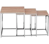 HAKU Juego de 3 mesas auxiliares Cromo, Roble Claro, MDF, Metal - Dim.: AN 29/34/39 x AL 36/39/42 x P 29/34/39 cm, Estilo: Moderno