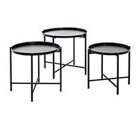 HAKU Juego de 3 mesas auxiliares negro, metal, metal - Dim.: AL 37/40/43 cm x diámetro 39/43/48 cm, Estilo: Art Déco