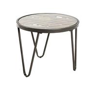 HAKU Mesa auxiliar antracita, natural, Madera maciza, metal, cristal de seguridad - Dim.: AL 43 cm x diámetro 52 cm, Estilo: Art Déco