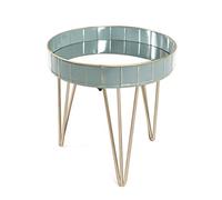 HAKU Mesa auxiliar azul, oro, gris, Metal, espejo - Dim.: AL 40 cm x diámetro 41 cm, Estilo: Art Déco