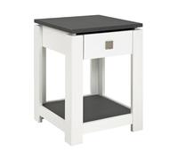 HAKU Mesa Auxiliar con Acabado de Granito Blanco, de MDF, con cajón y Estante; Medidas: An 40 x Al 55 x Pr 40 cm. Estilo: Moderno