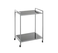 HAKU Mesa Auxiliar con Ruedas, de Metal Gris; Mesa de Centro con Cristal de Seguridad de 5 mm - Dimensiones: An 50 x Al 69 x Pr 36 cm Estilo: Moderno