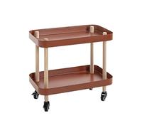 HAKU Mesa Auxiliar con Ruedas Madera Maciza Natural y Metal, Rojo Coral; Mesa de Centro con Ruedas, Mesa de sofá - Dimensiones: An 50 x Al 47 x Pr 30 cm; Estilo: Moderno