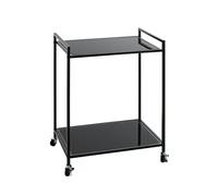 HAKU Mesa Auxiliar con Ruedas, Metal Negro, Cristal de Seguridad de 5 mm - Dimensiones: An 50 x Al 69 x Pr 36 cm Estilo: Moderno