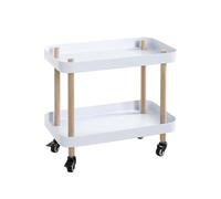HAKU Mesa auxiliar con ruedas natural, blanco, Madera maciza, metal - Dim.: AN 50 cm x AL 47 cm x P 30 cm, Estilo: Moderno