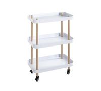 HAKU Mesa auxiliar con ruedas natural, blanco, Madera maciza, metal - Dim.: AN 50 cm x AL 76 cm x P 30 cm, Estilo: Moderno