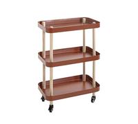 HAKU Mesa auxiliar con ruedas natural, rojo coral, Madera maciza, Metal - Dim.: An 50 x Al 76 x P 30 cm, Estilo: Moderno