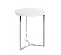 HAKU Mesa Auxiliar Cromo, Blanco, MDF, Metal - Dim.: AL 54 cm x diámetro 45 cm, Estilo: Moderno