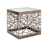 HAKU Mesa Auxiliar de Metal Color Bronce, Mesa de salón con Cristal de Seguridad de 8 mm - Dimensiones: An 50 x Al 50 x Pr 50 cm Estilo: Art Déco